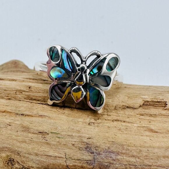 Abalone Butterfly Sterling Silver Ring - Picture 9 of 10